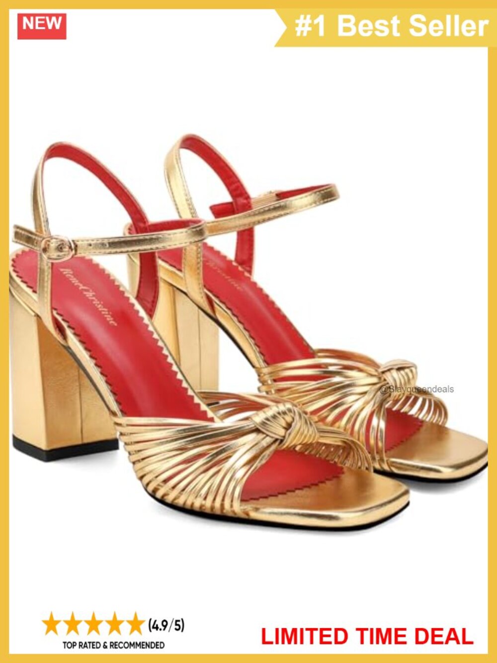 Women's Knotted Strappy Block Heel Sandals 3.8 Inch Chunky Heel Ankle Strap